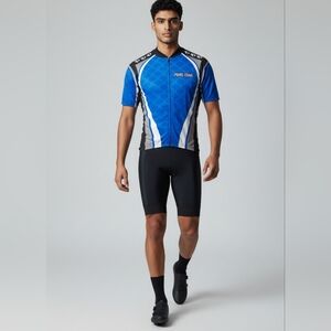 Pearl Izumi Men's Blue Cycling Jersey Color Block Full Zip Mock Neck